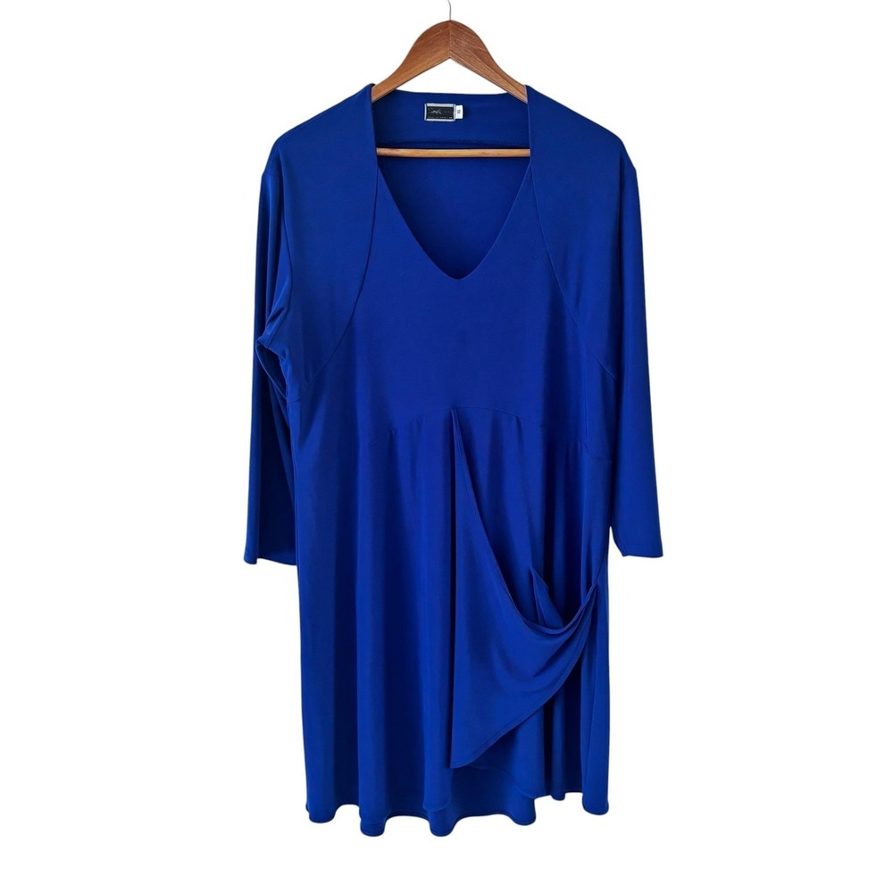 Sympli Trapeze Swing Dress Womens 16 Blue Jersey Drape Pocket Travel Minimalist